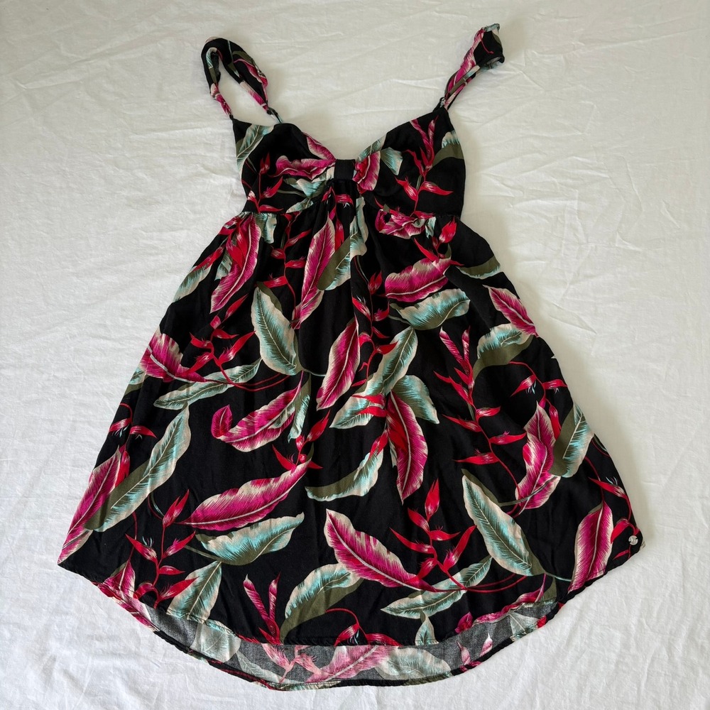 Volcom True To This Tropical Leaf Mini Dress Black Pink Small B1322105